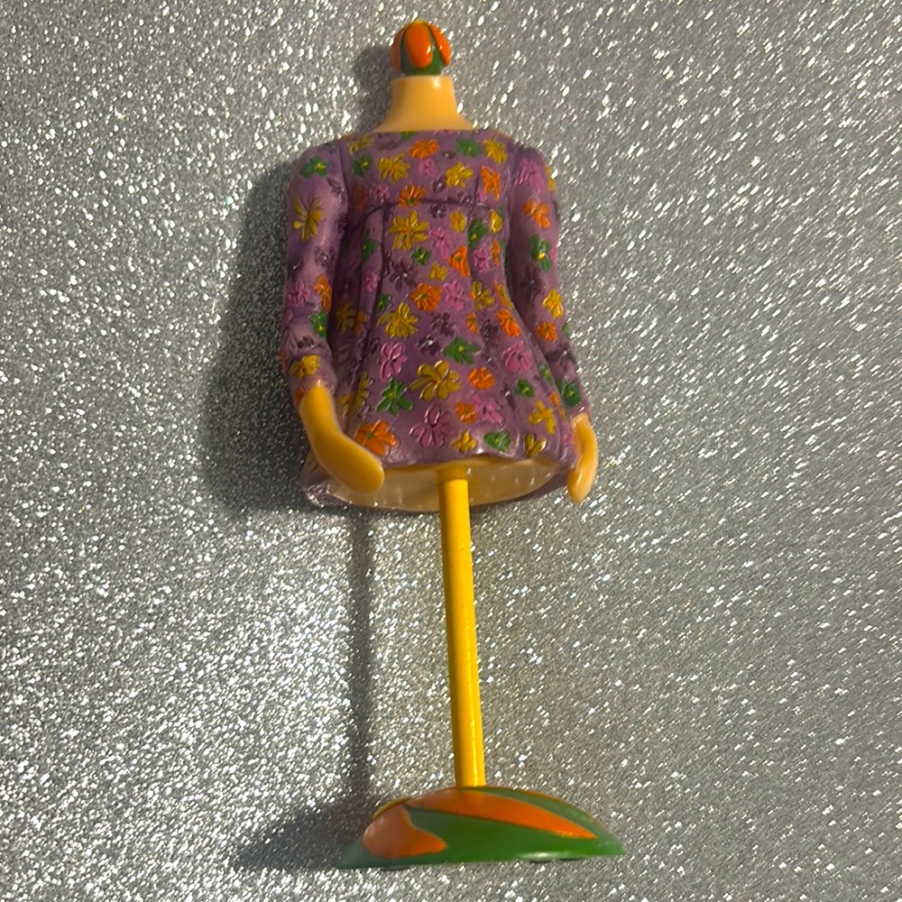 Vintage Floral Doll Dress with Stand